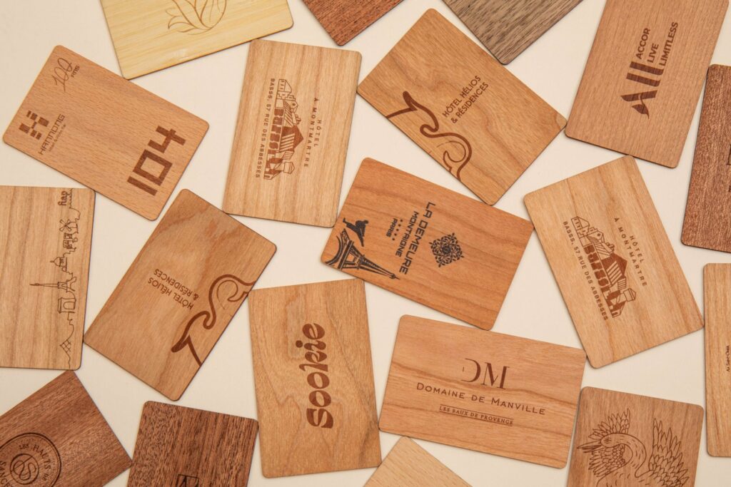 Set of Greenlab Project RFID wooden cards for hotels